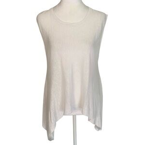Eileen Fisher Medium White Sleeveless 100% Organic Linen Shark Bite Hem Top